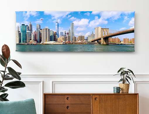 Постер - Панорамный вид на Нью Йорк, 150 x 50 см, Постер на Стекле в раме, Города и Карты