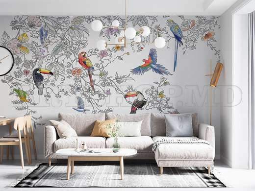 Wall mural - Exotic birds on the branches