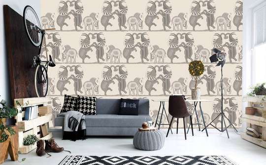 Wall Mural - Gray dancing elephants on a beige background