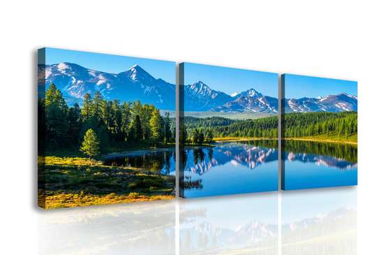 Tablou Pe Panza Multicanvas, Peisajul montan lângă lac, 225 x 75