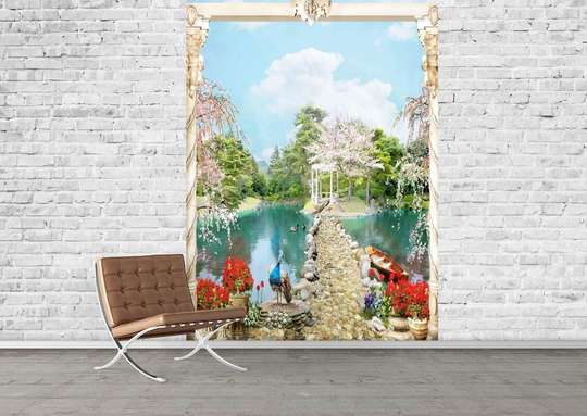 Wall Mural - Beautiful landscape in the garden by the lake.
