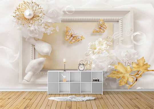 3D Wallpaper - Glamorous white frame.