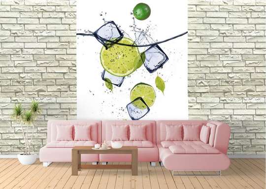 Wall Mural - Lime and ice cubes in water