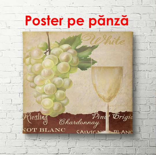 Poster - Struguri și un pahar de vin, 100 x 100 см, Poster înrămat