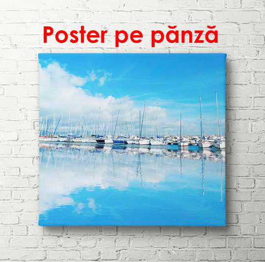 Poster - Blue sea with yachts, 100 x 100 см, Framed poster