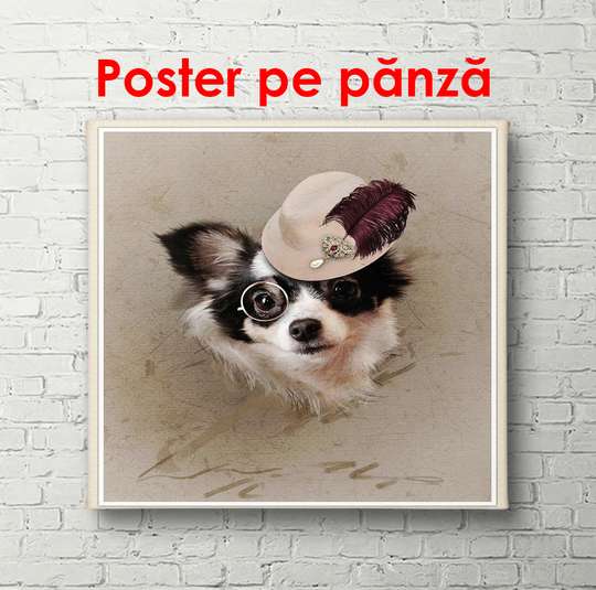 Poster, Un câine cu ochelari, 100 x 100 см, Poster înrămat, Animale