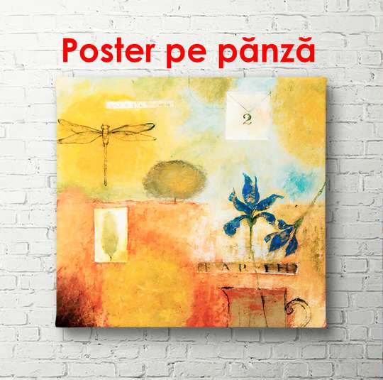 Poster - Compoziție abstractă galbenă, 100 x 100 см, Poster înrămat