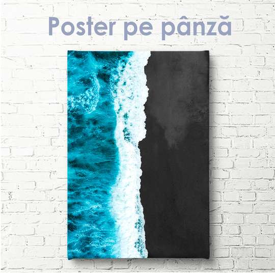 Poster - Plajă neagră și apă turcoaz, 30 x 45 см, Panza pe cadru