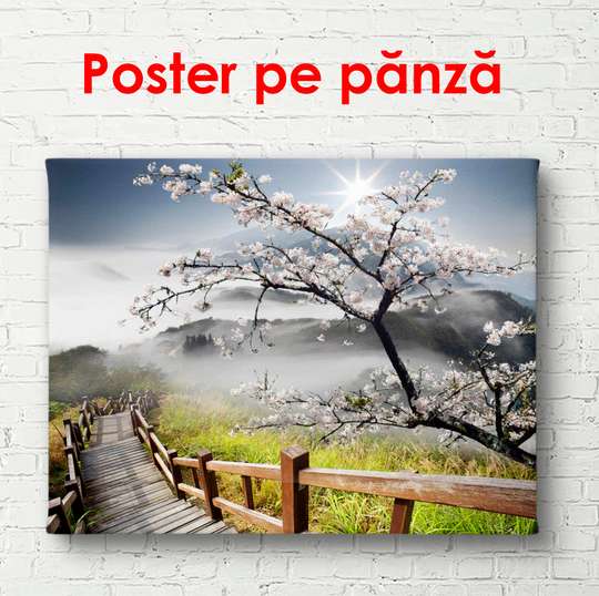 Poster - Wooden path along the park, 90 x 60 см, Framed poster