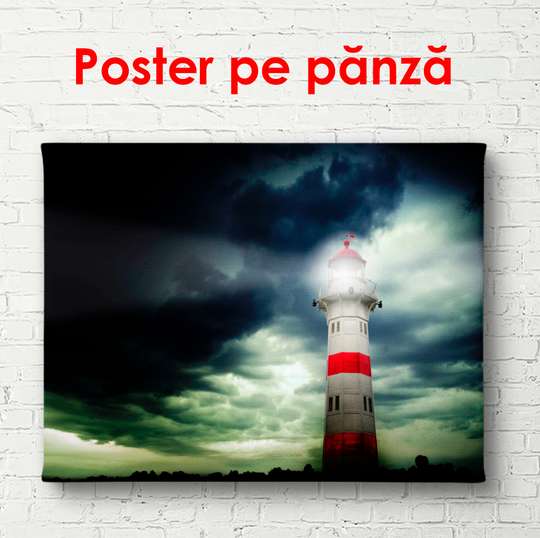 Постер - Маяк море в пасмурный вечер, 90 x 60 см, Постер в раме