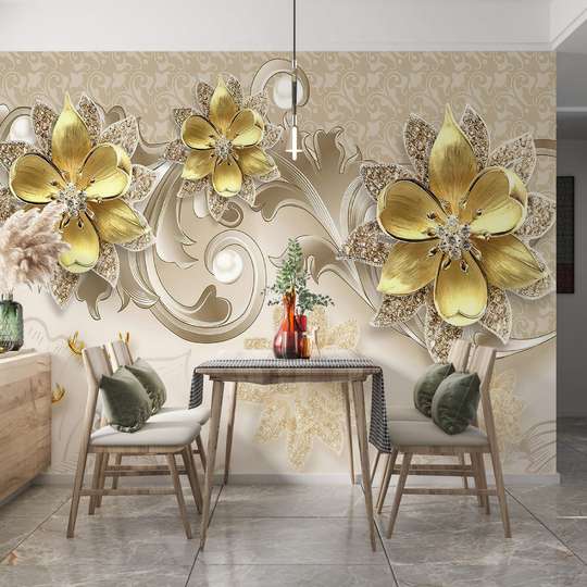 Fototapet - Broșe cu flori aurii pe un fundal abstract