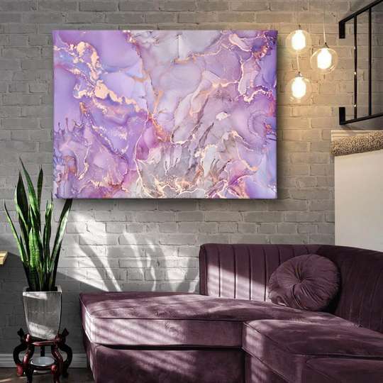 Poster, Fluid violet cu picaturi aurii, 45 x 30 см, Panza pe cadru