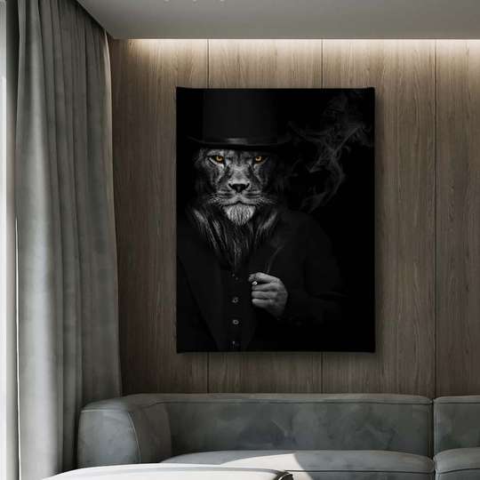 Poster, Glamorous lion with a hat and a pipe, 30 x 45 см, Canvas on frame, Animals
