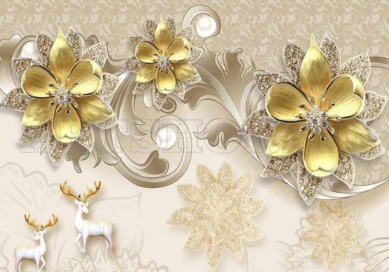 Fototapet - Broșe cu flori aurii pe un fundal abstract