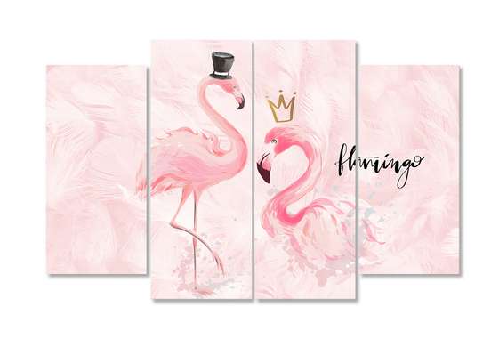 Tablou Pe Panza Multicanvas, Domnul și doamna flamingo, 198 x 115