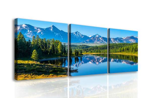 Tablou Pe Panza Multicanvas, Peisajul montan lângă lac, 135 x 45