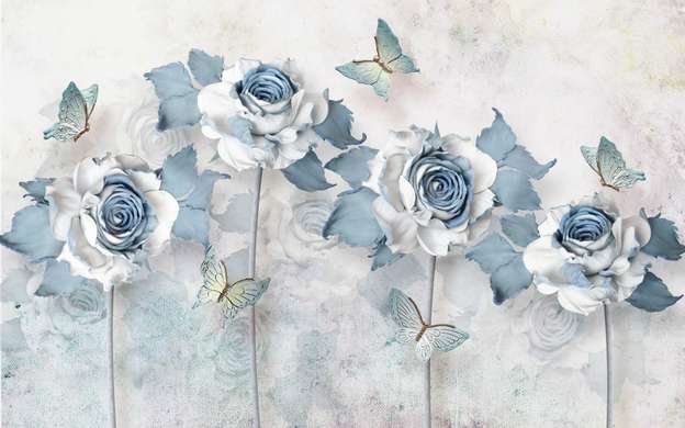 Paravan - Trandafiri albaștri pe un fundal alb, 7