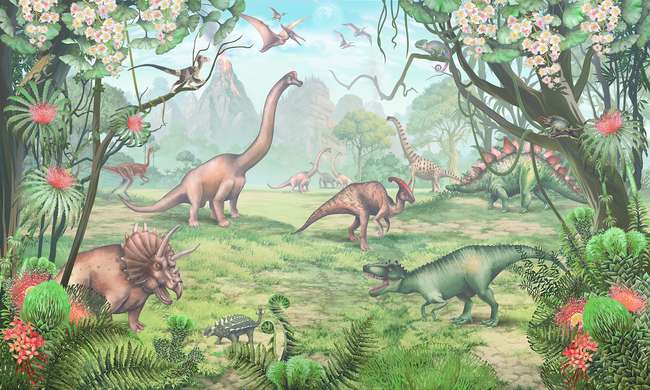Wall mural for the nursery - Dinosaur world